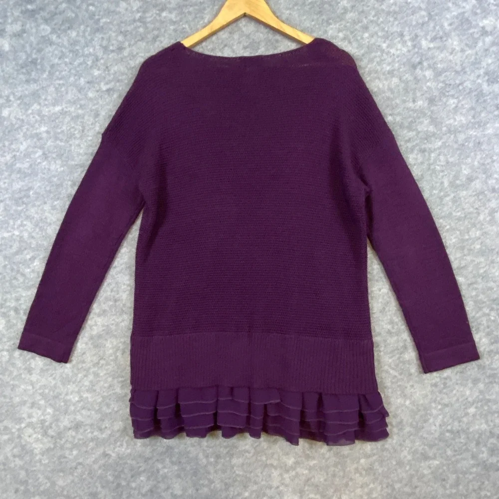 Soft Surroundings Women's Purple‎ Wool Blend Knit Ruffle Bottom Sweater Size L